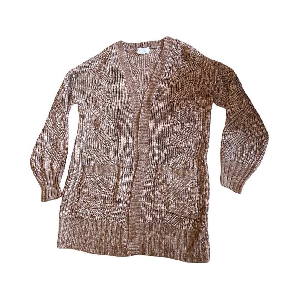 Olive + Oak Tan Marl Chunky Cable Knit Open Front Longline Cardigan Large